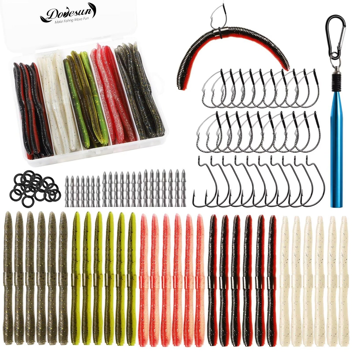 Dovesun Wacky Worm 152pc Bass Fishing Toolkit