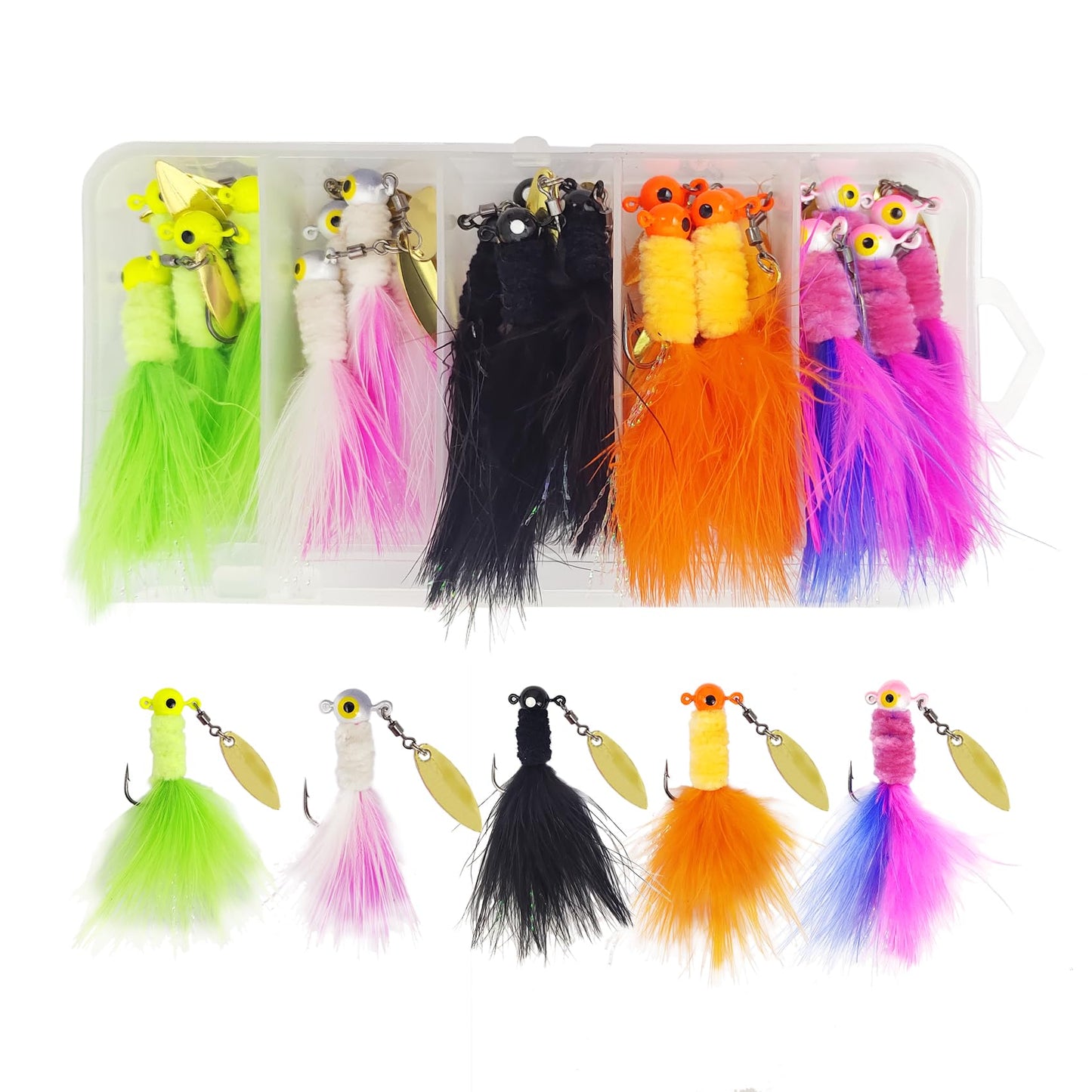 Eupheng 20-Pack Feather Jig Fishing Lures with Spinner Blades
