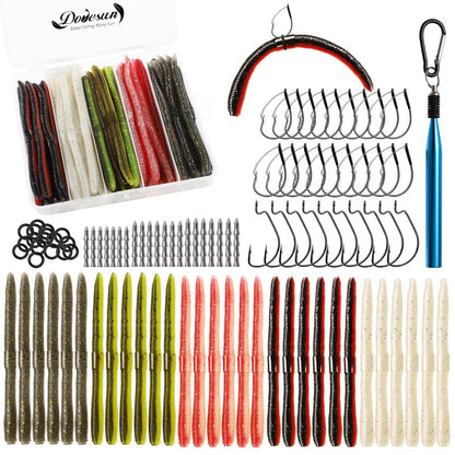 Dovesun Wacky Worm 152pc Bass Fishing Toolkit