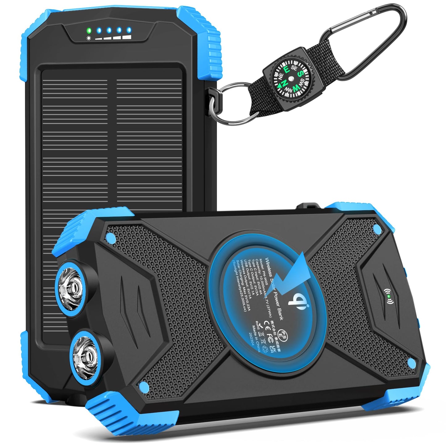BLAVOR Solar Charger Power Bank 10,000mAh, Portable Wireless Charger