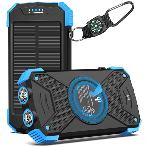 BLAVOR Solar Charger Power Bank 10,000mAh, Portable Wireless Charger